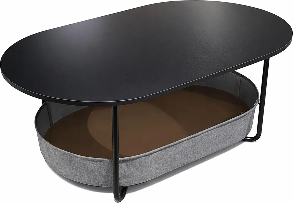 Table basse ovale bois et métal avec grand panier de stockage amovible