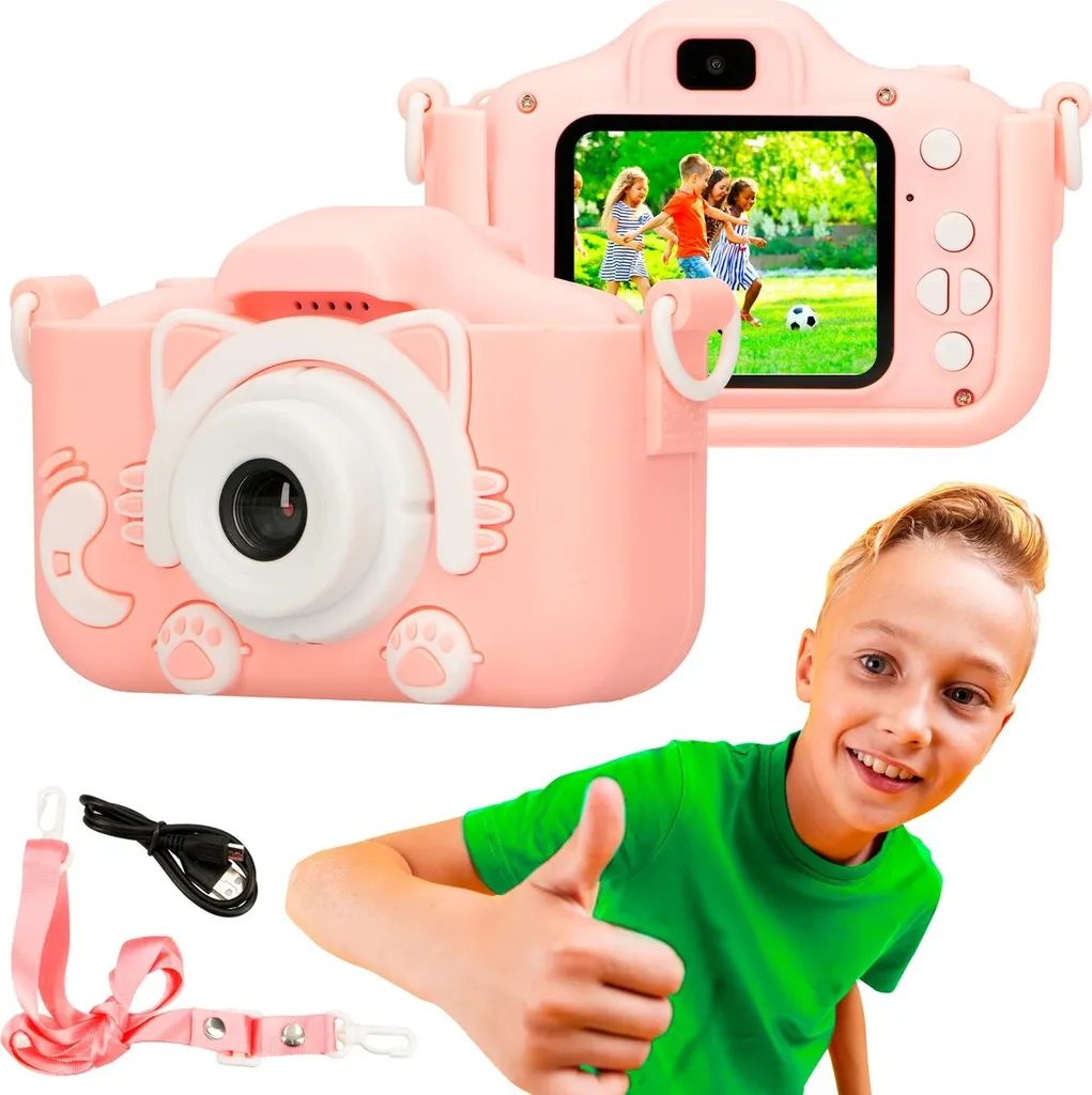 Appareil photo enfant double objectif rose - Caméra numérique H27 DUAL