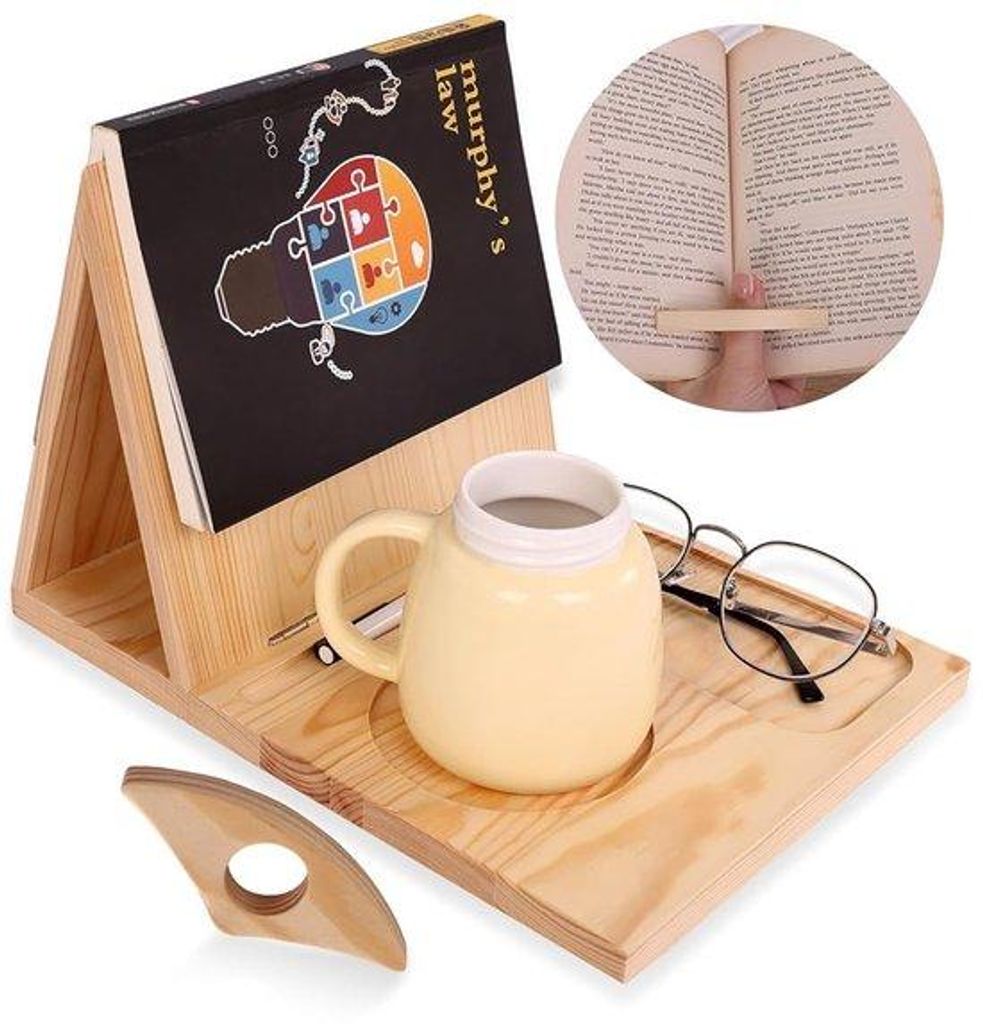 Bücherständer mit Buch- und Accessoires-Halter - Geschenk für Bücherliebhaber