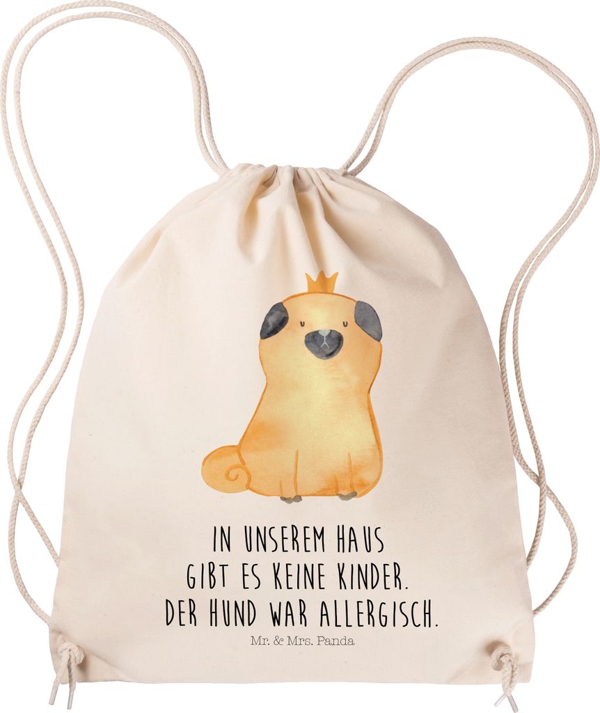 Mr. & Mrs. Panda Beutel Rucksack Mops Krone - Transparent - Geschenk, stoffbeutel kordel, Königlich, König, wander, Hund, Haha, Sprüche, gym tas...