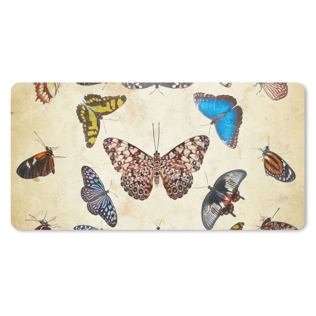 MuchoWow Mauspad Mousepad Botanischer Druck Schmetterlinge 60x30 cm - Mousepads - Maus Mat - Pad - Mausunterlage - Nachhaltig