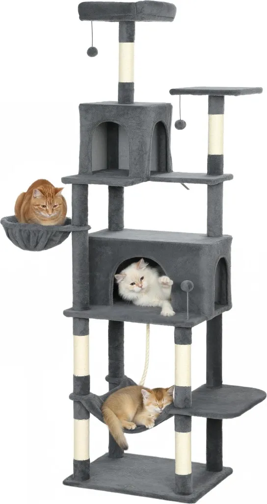 Arbre à chat XL 202 cm Gris - 5 Niveaux avec Plateformes et Refuges