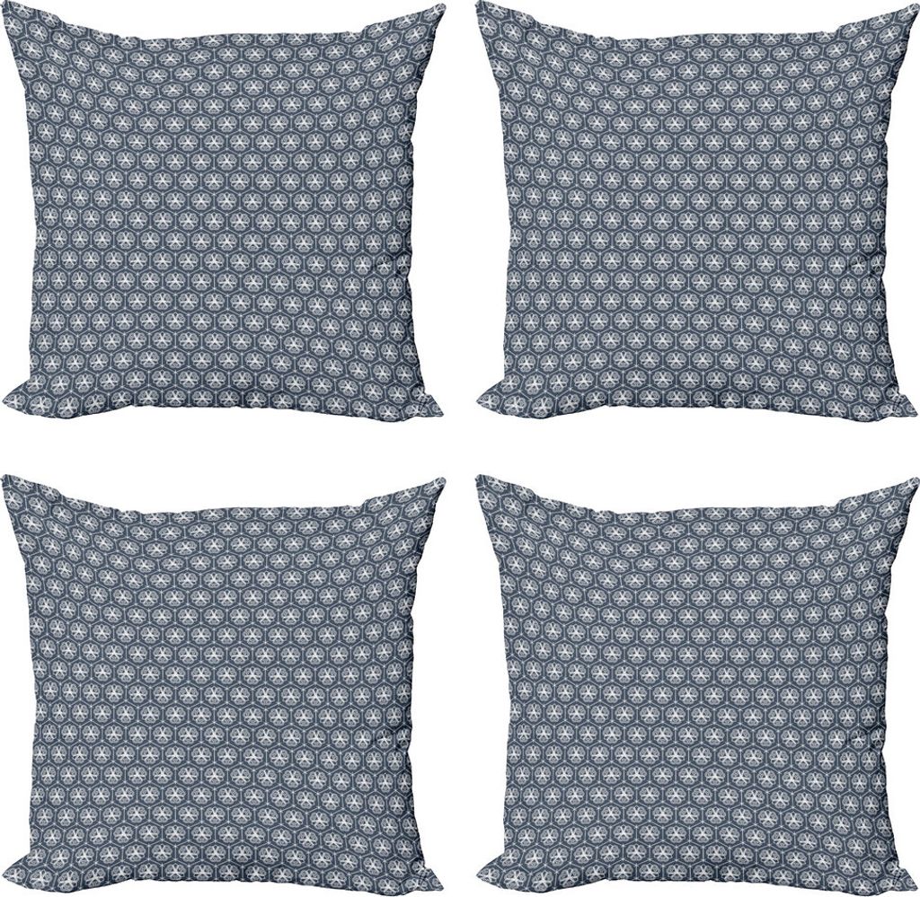 ABAKUHAUS japanisch Kissenbezug Set (4 Stück), Floral Osten Verziert, Moderner Doppelseitiger Digitaldruck, 60 cm x 60 cm, Charcoal Grey Dark Blue