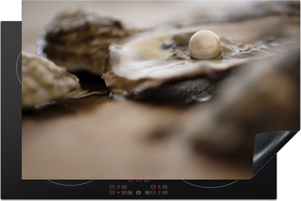 KitchenYeah Herdabdeckplatte Perle - Muschel - Auster , 80x52cm, Küche Deko, Glaskeramikfeld Herdabdeckung, Abdeckplatte fùr Kochfeld