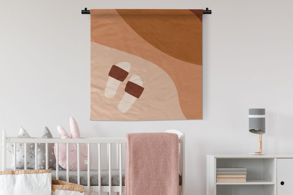 MuchoWow Wandteppich Wandbehang Sommer - Pantoffeln - Braun 90x90 cm Tapisserie Dekoration Wandtuch - Wandaufhänger