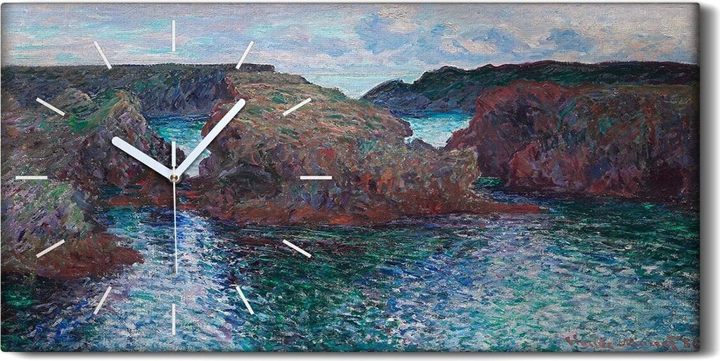 Leinwand Wanduhr Wandkunst Uhr Geräuschlos 60x30 Rochers ein Hafen Goulphar - weiße Hände