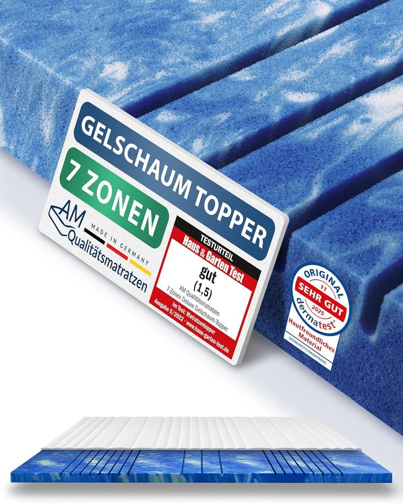 AM Qualitätsmatratzen | 7-Zonen Deluxe Gelschaum-Topper | Produktbild 