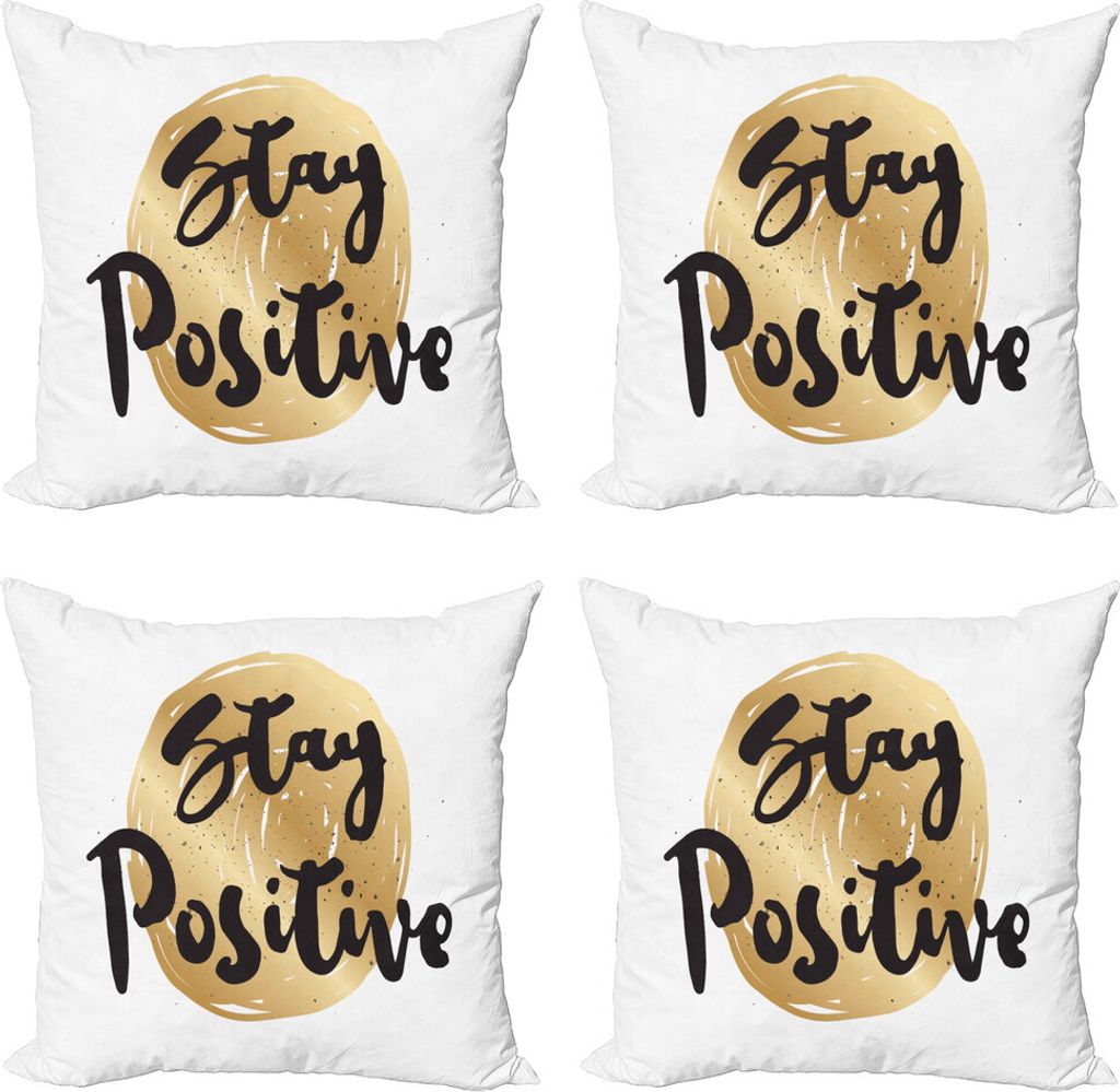 ABAKUHAUS Positive Energie Kissenbezug Set (4 Stück), Phrase auf Circular, Moderner Doppelseitiger Digitaldruck, 45 cm x 45 cm, Seal Braun Pastell...