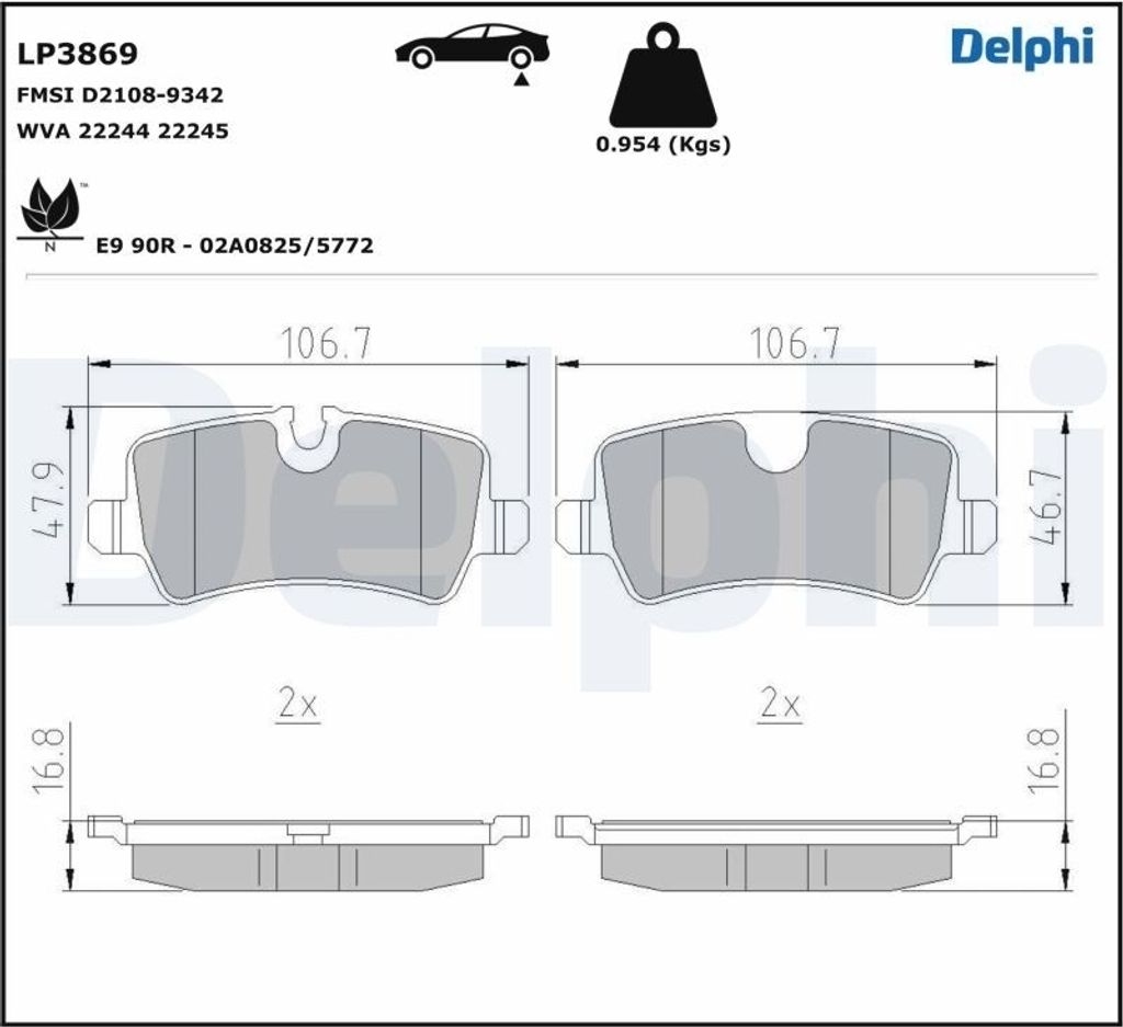 DELPHI Bremsbelagsatz, Scheibenbremse Hinten LP3869