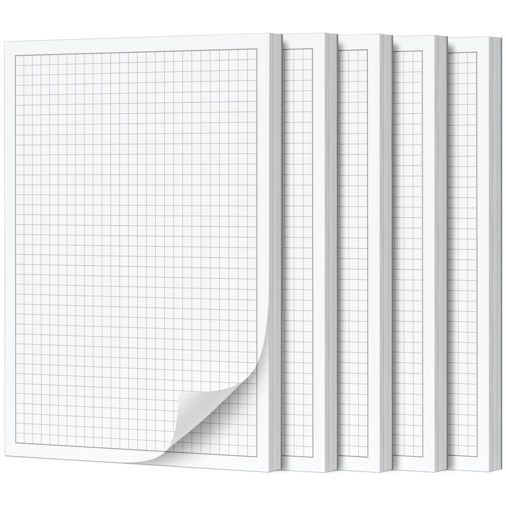 A5 Notizblock kariert. 5 Stück mit 50 Blatt pro Block, 250 Blatt total, 90 g/m² .