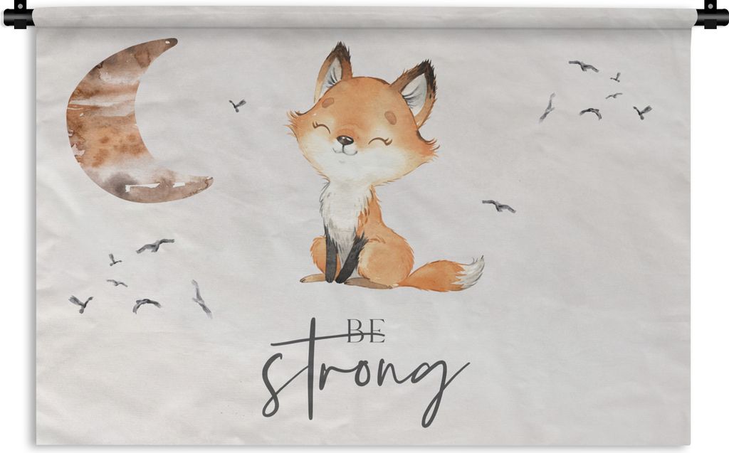 MuchoWow Wandteppich Wandbehang Zitate - Aquarell - Stark sein - Kinder - Fuchs - Tiere 60x40 cm Tapisserie Dekoration Wandtuch - Wanddekorationen
