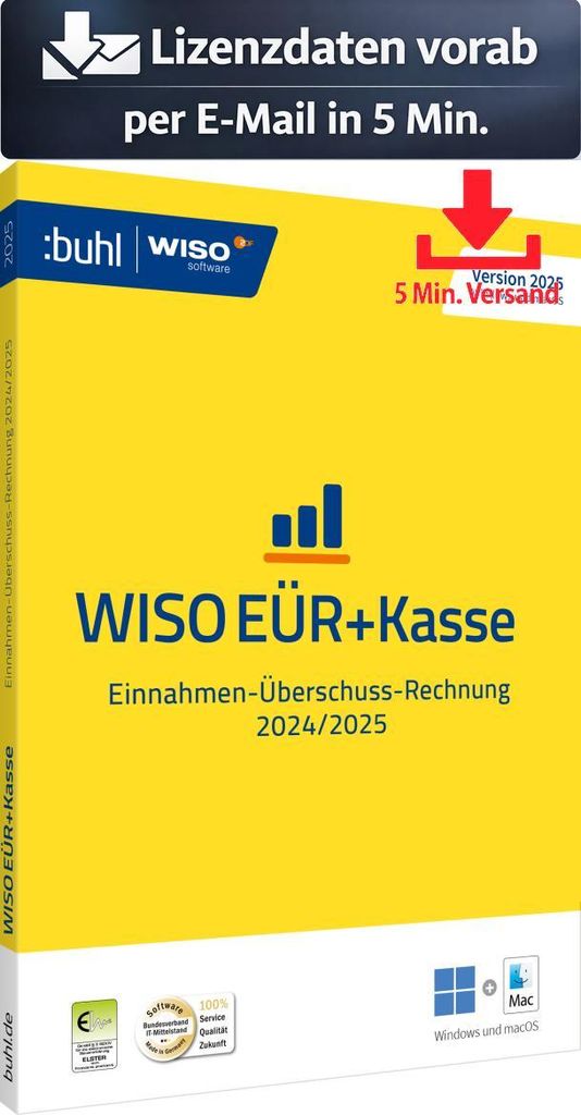 WISO EÜR & Kasse 2025 (1 PC - 1 Jahr) ESD Finanzen, Steuer Recht 5 Min. Versand als Download per Mail