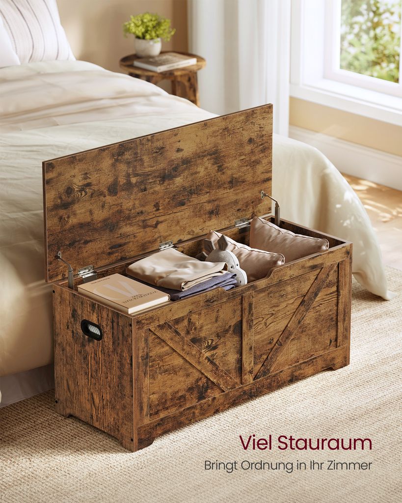 VASAGLE Schuhbank mit Stauraum,V Form, Länge 100 cm, Braun Produktbild 2