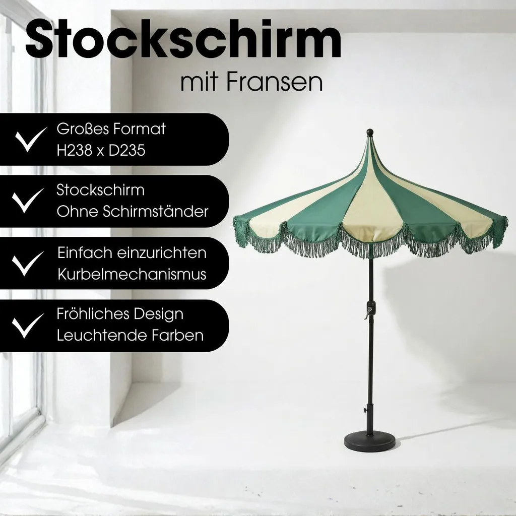 Parasol de Balcon Kim en Acier et Polyester - Rayures Vertes Ø235cm - 2