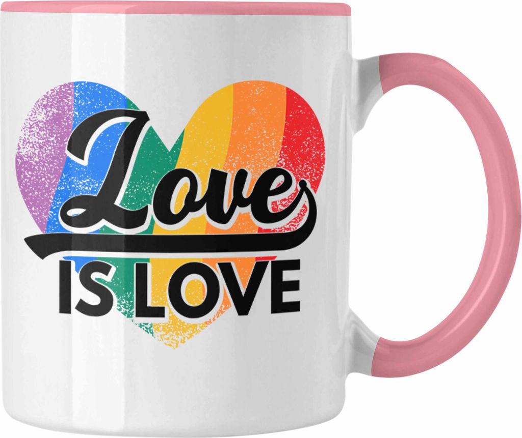 Trendation - LGBT Tasse Geschenk für Schwule Lesben Transgender Regenbogen Lustige Grafik Regenbogen Love Is Love (Rosa)
