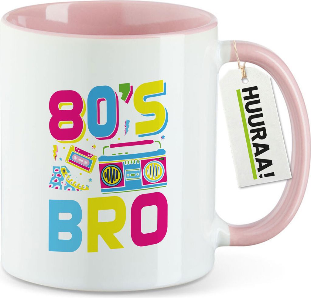 Huuraa Kaffeetasse 80's Bro Retro 330ml Rosa Keramik Kaffeebecher Geschenkidee