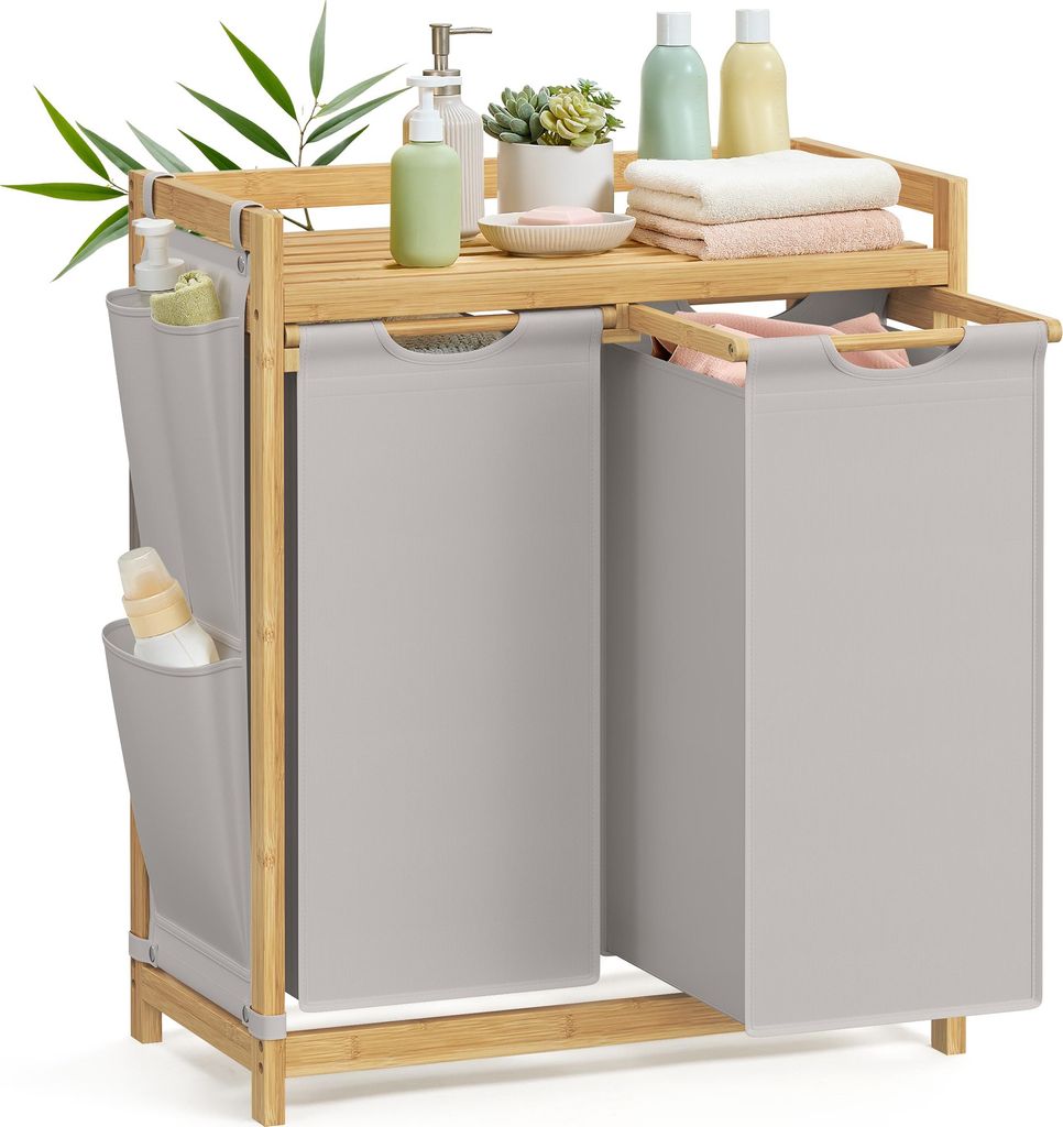 SONGMICS Wäschekorb 2 Fächer, Bambus, Wäschesammler 100 L, Produktbild 