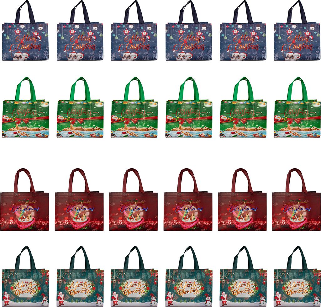 24Pcs Weihnachtsgeschenktüten Große wiederverwendbare Cartoon Weihnachtsmann Schneemann Muster Festliche Tragetaschen für Party
