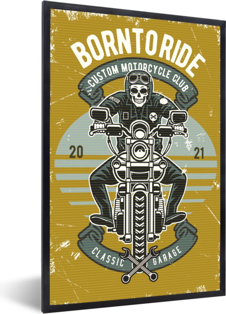 MuchoWow MuchoWow Gerahmtes Poster Mancave - Motor - Skelett - Vintage 20x30 cm - Poster mit zchwarzem Bilderrahmen - Drucken - Bilder Poster i...