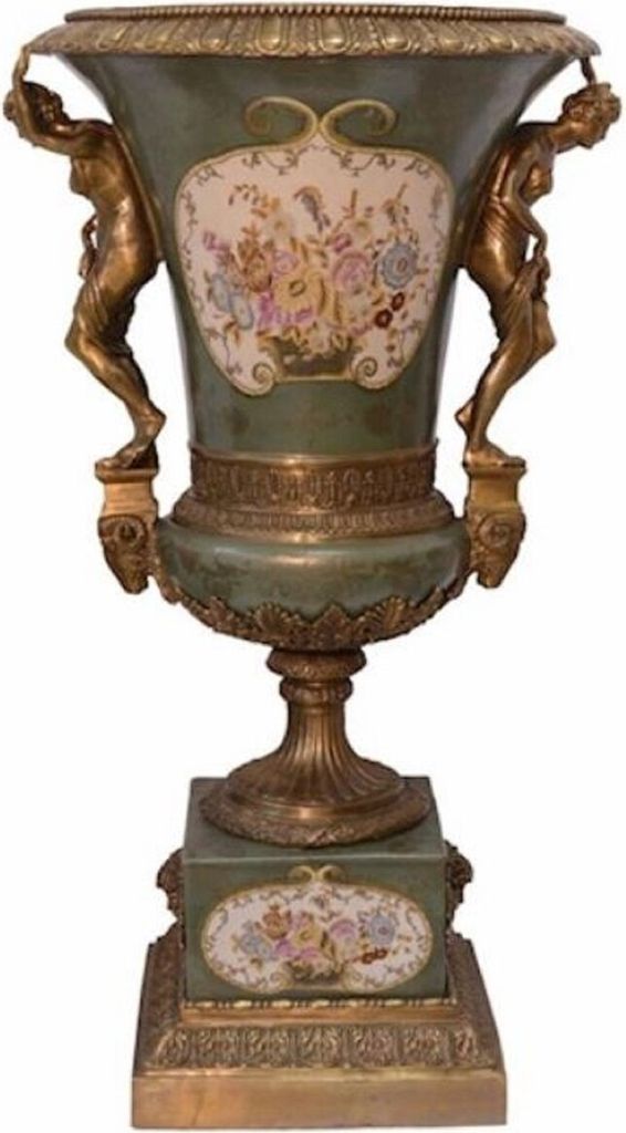 Casa Padrino Luxus Barock Porzellan Vase Grün / Mehrfarbig / Antik Bronze 57,3 x 53,5 x H. 100,5 cm - Prunkvolle Porzellan Blumenvase - Porzellan ...