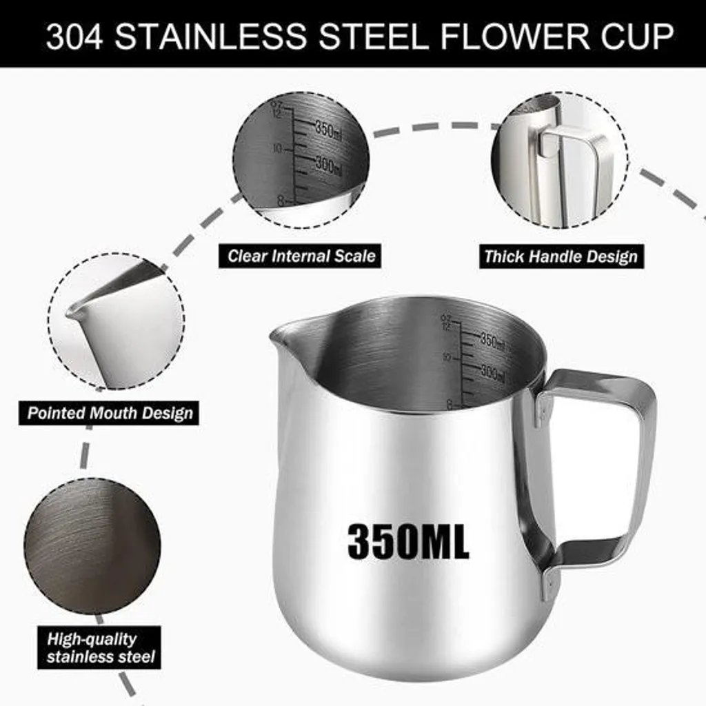 BUCOMTU Tamper à Café de 51 mm, Accessoires Barista avec Presse à Expresso de 51 mm, Pichet à Mousse 350 ml, Mélangeur à Café, Tapis de Tamper, Latte Art