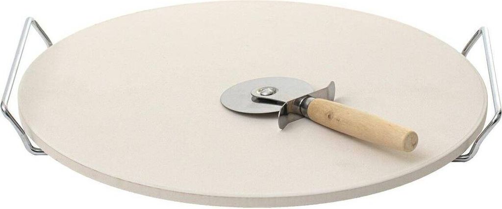 Pizzastein Ø 33 cm inkl. Pizzaroller und Metallständer Produktbild 