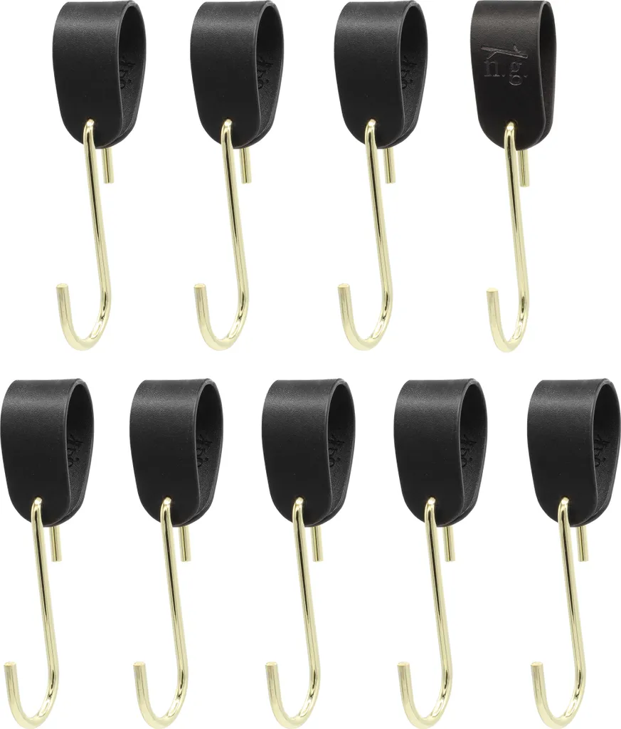 Natural Goods Berlin gancio per cappotto GARD loop, cinturino in pelle vegana PU, loop in pelle, cinturino in pelle, nero, con gancio GARD FLAT in oro, 9 pezzi