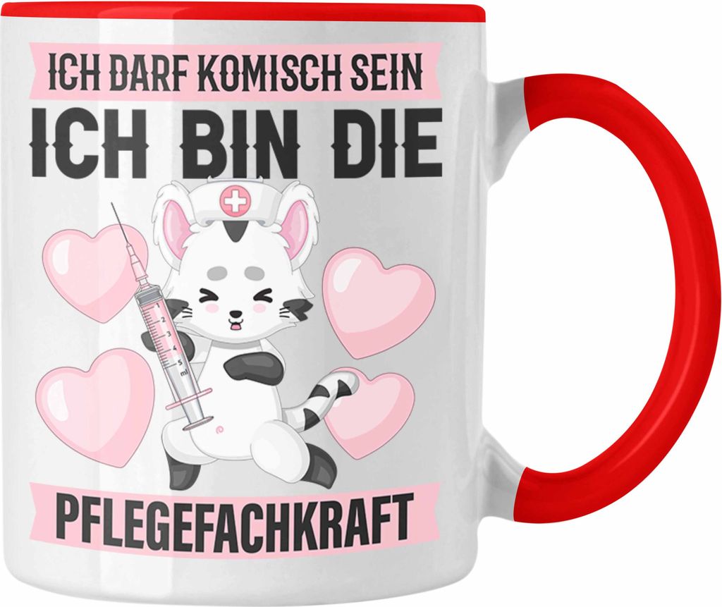 Trendation - Ich Darf Komisch Sein Ich Bin Die Pflegefachkraft Tasse MFA Geschenke Ausbildung Zubehör (Rot)