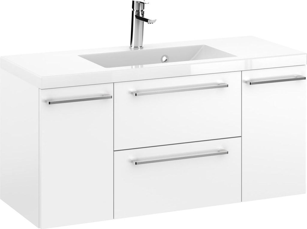 Rosen 100 cm Badezimmerschrank in Weiß Hochglanz mit Waschbecken und verchromten Griffen - Zeitloses Design