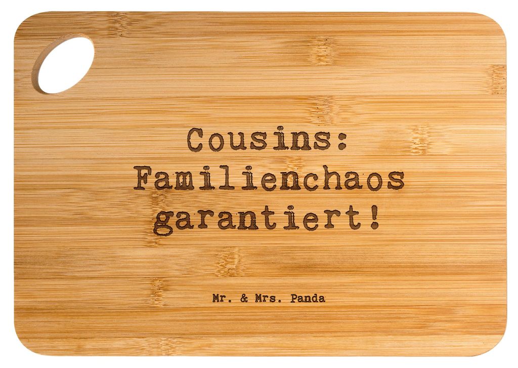Mr. & Mrs. Panda Frühstücksbrett Spruch Cousin Abenteuer - Transparent - Geschenk, Familie, Brett, handgemacht, Geschenke, Schneidebrett, schneid...