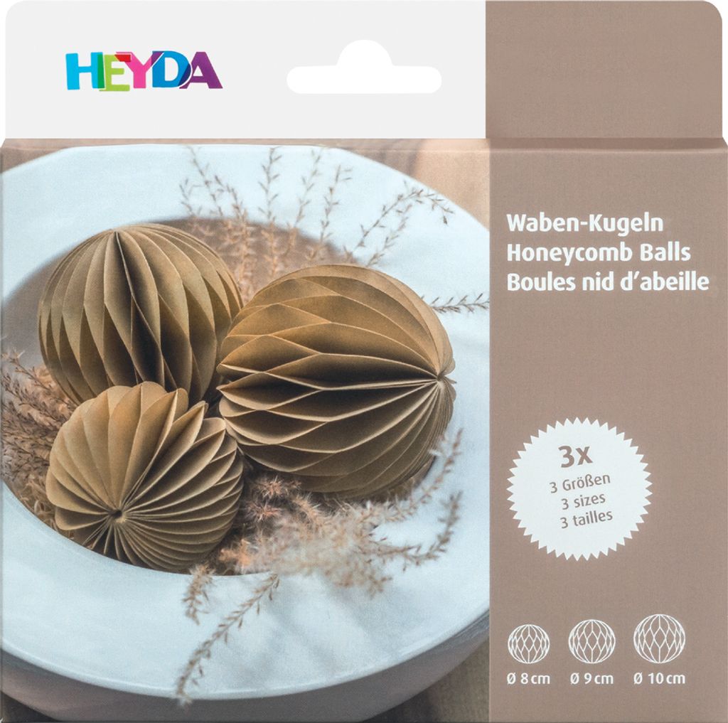 HEYDA Wabendekor-Set "Waben-Kugeln" natur 3 Stück Produktbild 