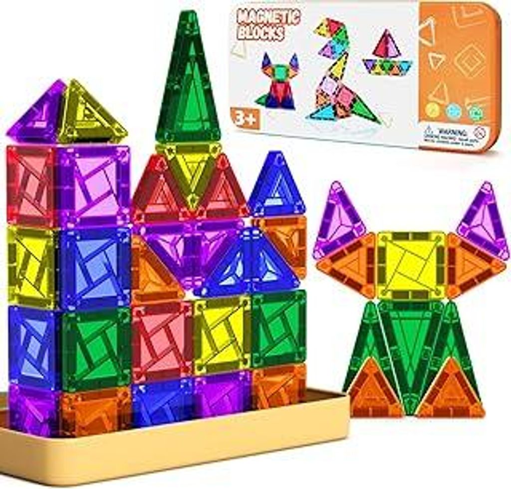 Magnetische Fliesen 26 Stück, Mini Magnetbausteine ReiseSet, Magnetbausteine für Kinder Kreatives Spielen & Unterwegs Basteln, Praktisches Magnet...