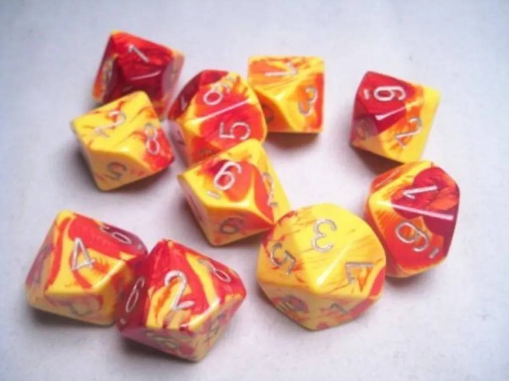 Set de 10 Dés D10 Chessex Gemini Rouge-Jaune pour Jeux de Rôle et RPG