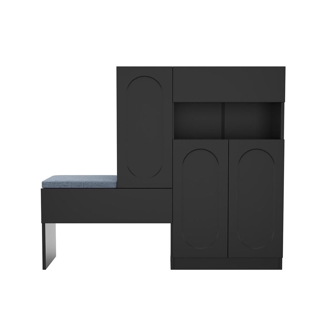 Schuhschrank mit gewölbten Türen Höhenverstellbaren Fächern und Gepolsterter Sitzbank Schuhregal Schuhschränke 130×35×110cm Schwarz