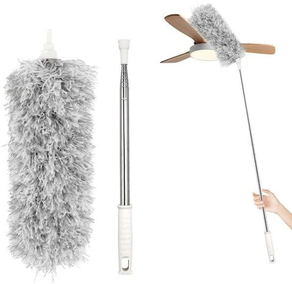 Grand plumeau à poussière extensible 2,3m gris pour plafonds et recoins