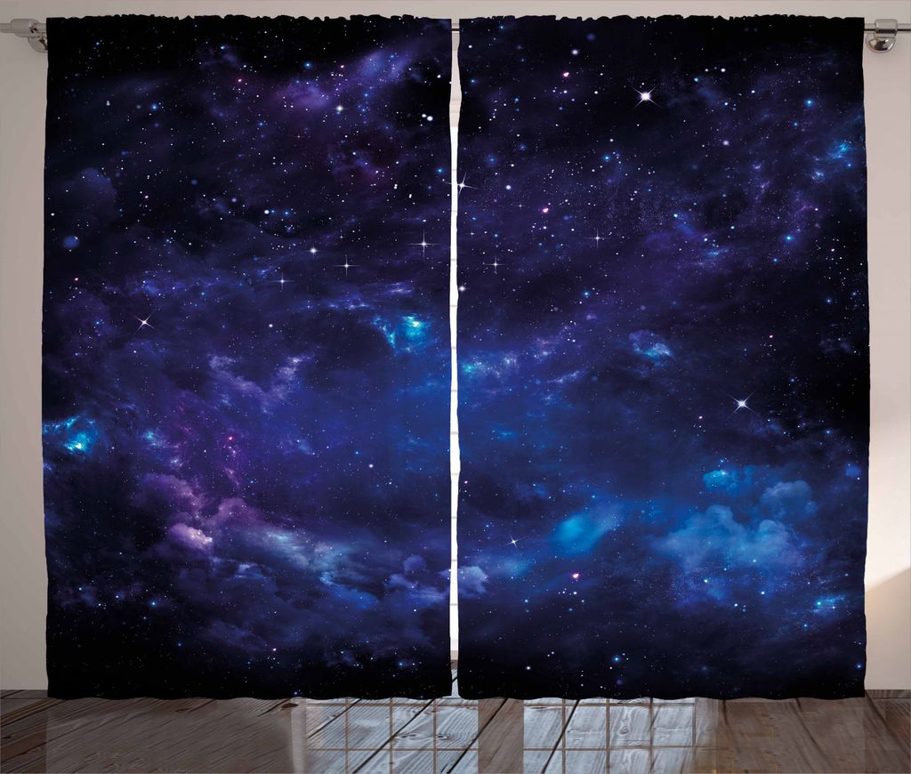 ABAKUHAUS Himmel Rustikaler Vorhang, Raum Illustration Galaxy, Wohnzimmer Universalband Gardinen mit Schlaufen und Haken, 280 x 245 cm, Lila Koksgraue