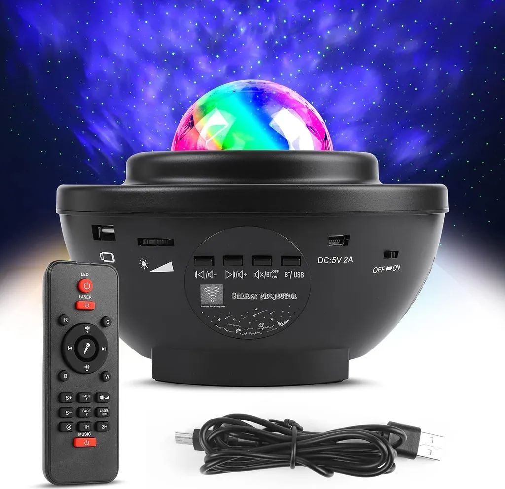 Proiettore a LED per il cielo stellato, lampada rotante per la proiezione di musica delle onde dell'oceano con telecomando, altoparlante Bluetooth per la stanza dei bambini, la camera da letto, la decorazione del soggiorno