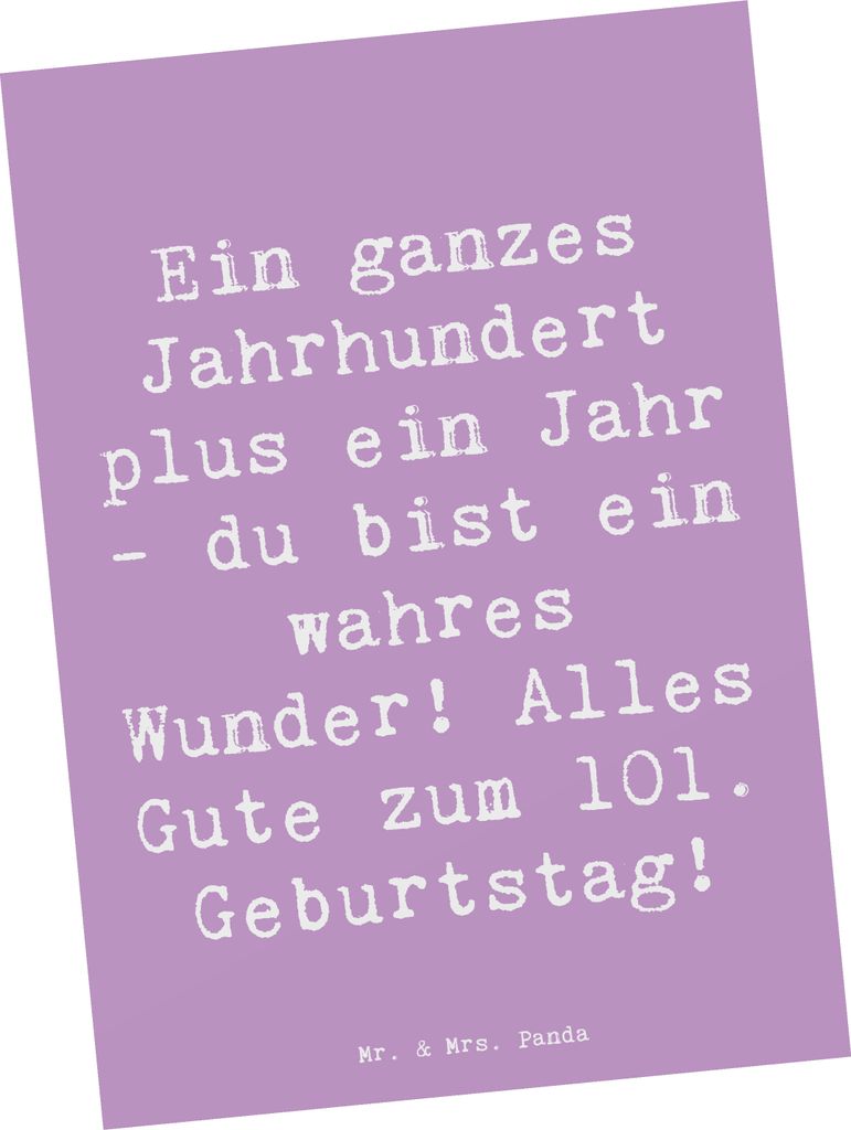 Mr. & Mrs. Panda Postkarte Spruch 101 Geburtstag - Lavendeltraum - Geschenk, Ansichtskarte, Andenken, Happy Birthday, Geschenkideen, Grußkarte, Po...