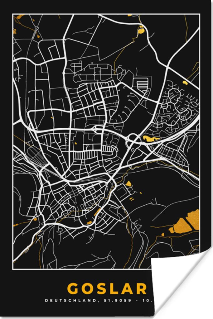 MuchoWow Poster Stadtplan - Deutschland - Gold - Karte 120x180 cm - Kunstposter