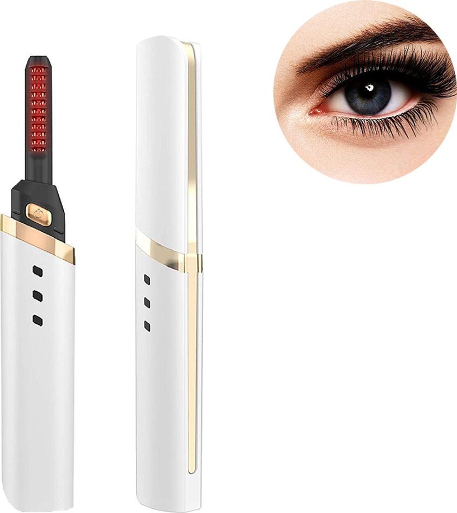 Beheizbare Wimpernzange – Wiederaufladbare elektrische Wimpernzange mit USB-Anschluss und Wimpernbürste für schnelles, natürliches Wimpernstyl...