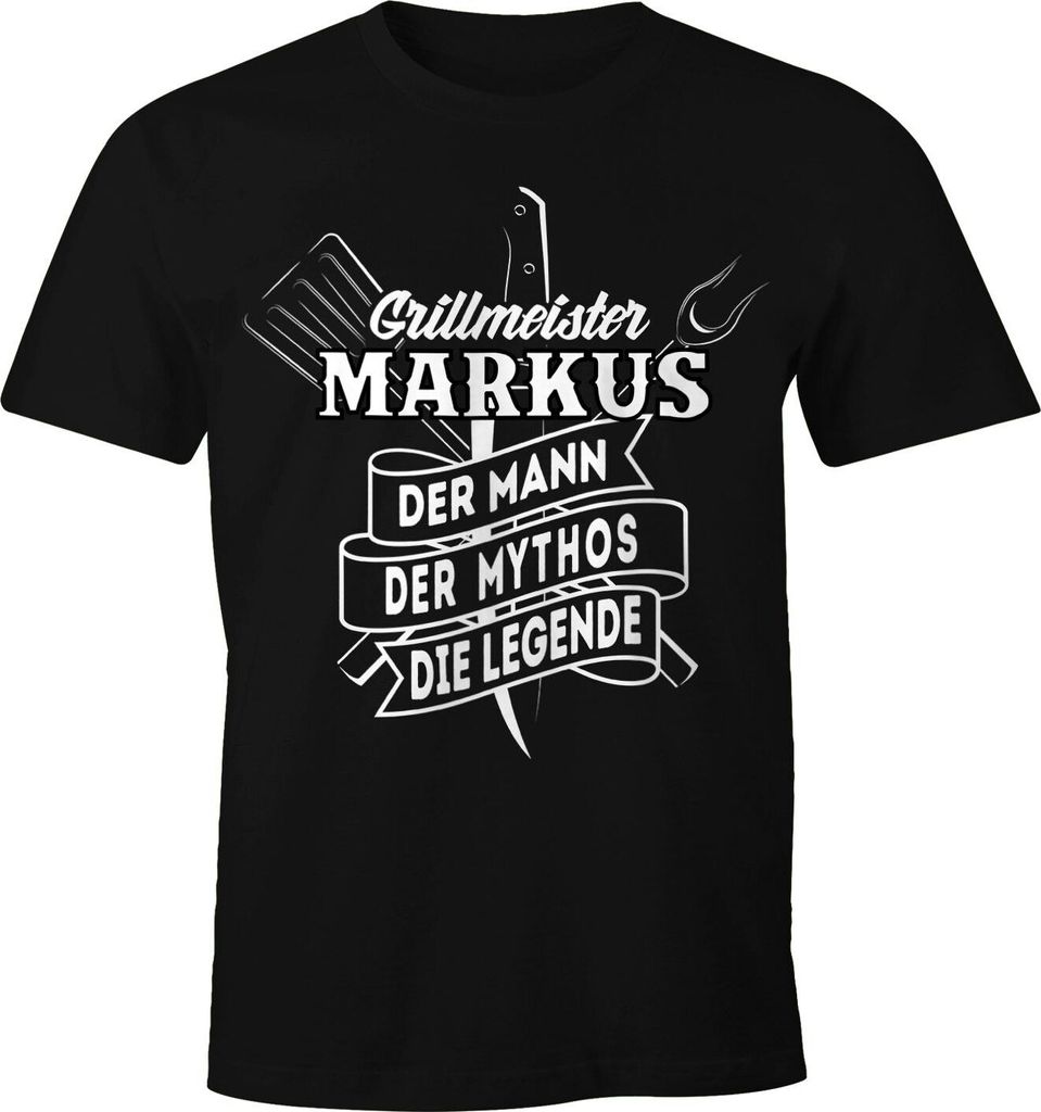 Herren T-Shirt personalisierbar Grillmeister eigener Name die Legende Grillen Geschenk Fun-Shirt Moonworks schwarz XXL