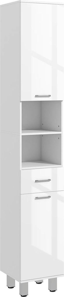 Badezimmerschrank - Hochschrank - 30 x 30 x 180 cm - Spanplatte - Freistehend - Weiß
