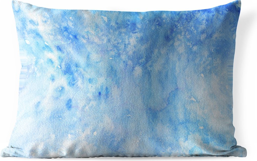 MuchoWow Outdoor Kissen - Aquarell - Weiß - Blau - Farbton - 50x30 cm - Wetterfest - Lounge Kissen - Sofa kissen - Wohnzimmer Dekoration