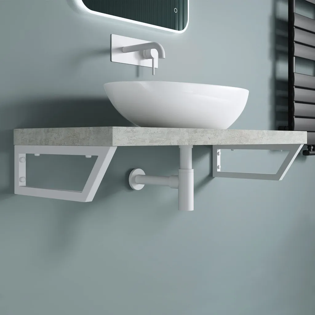 Coppia Staffe Supporto Lavabo doporro WH04 Bianco Inox 43x2,5x15cm