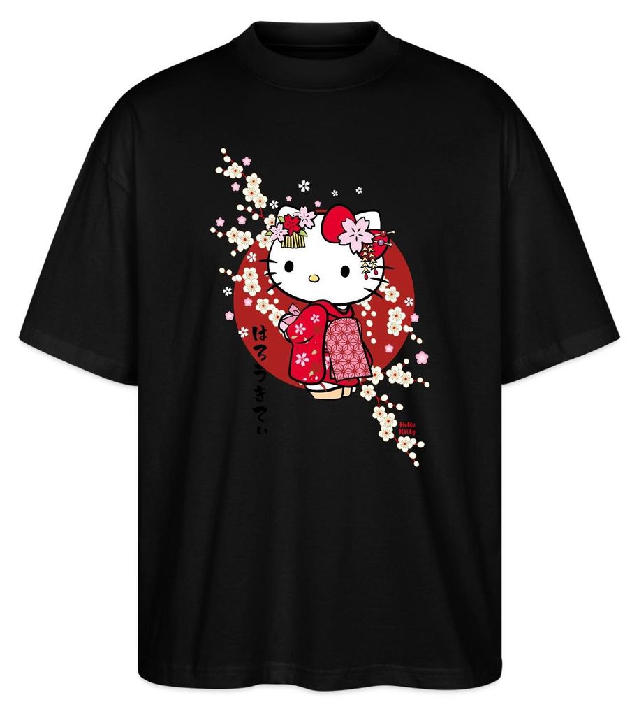 Spreadshirt Hello Kitty Japan Kimono Kirschblüten Oversize Uni T-Shirt, XL, Schwarz