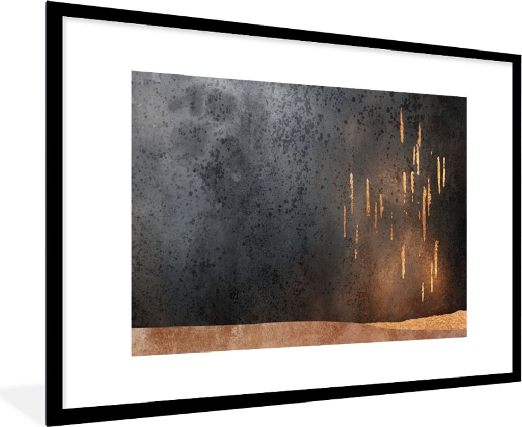 MuchoWow Gerahmtes Poster Abstrakt - Gold - Design 90x60 cm - Poster mit Schwarzem Bilderrahmen Wandposter Rahmen Foto Bilder - Wanddekoration - ...