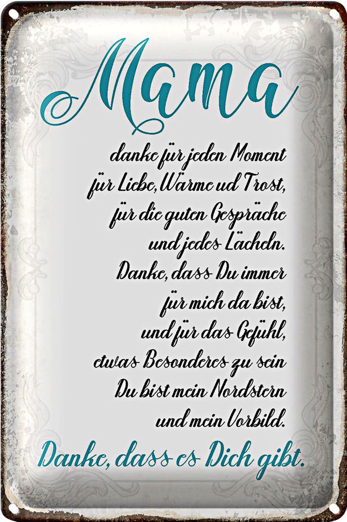 Blechschild Spruch 18x12cm Mama Danke dass es Dich gibt