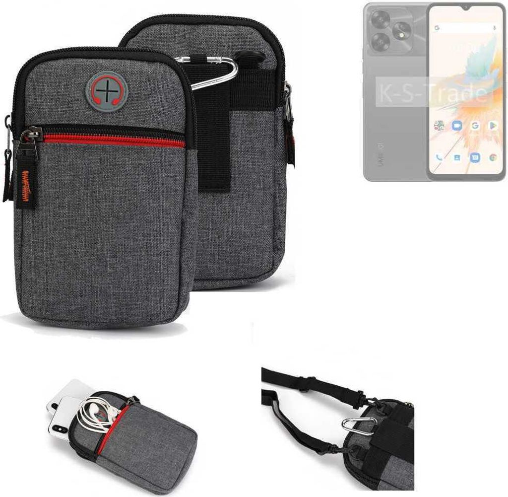 K-S-Trade Holster Gürteltasche kompatibel mit UMIDIGI G9 5G Handy Tasche Schutz Hülle grau Zusatzfächer 1x