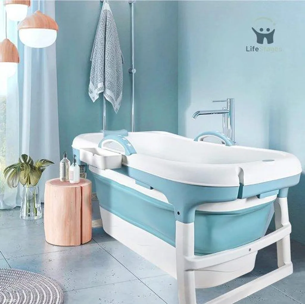Baignoire pliable bleue haute qualité - Design XXL gain de place adulte