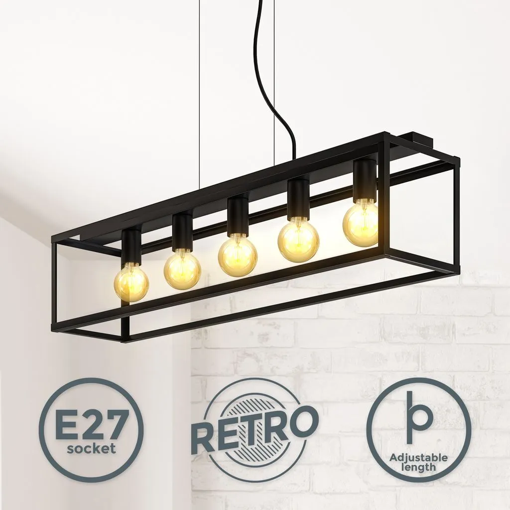 Lampadario Vintage Industriale B.K.Licht 5 Luci Gabbia Nero Metallo